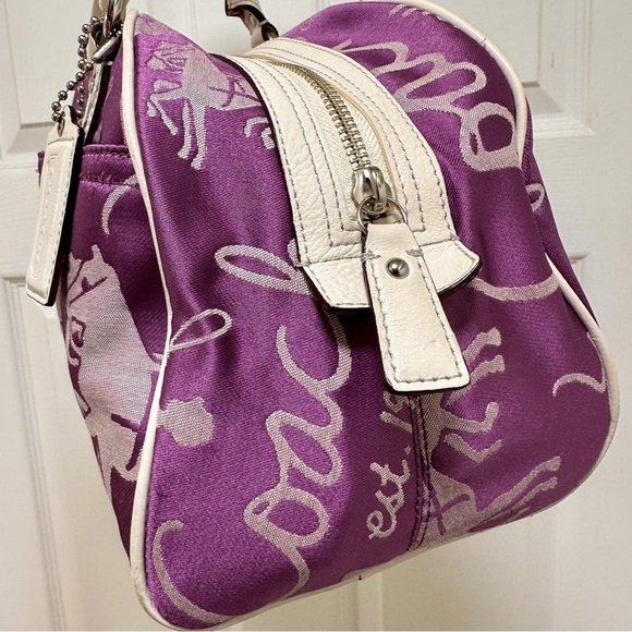 Coach Horse & Carriage Purple Canvas White Leather Trim Satchel Vintage Y2K - Picture 6 of 11